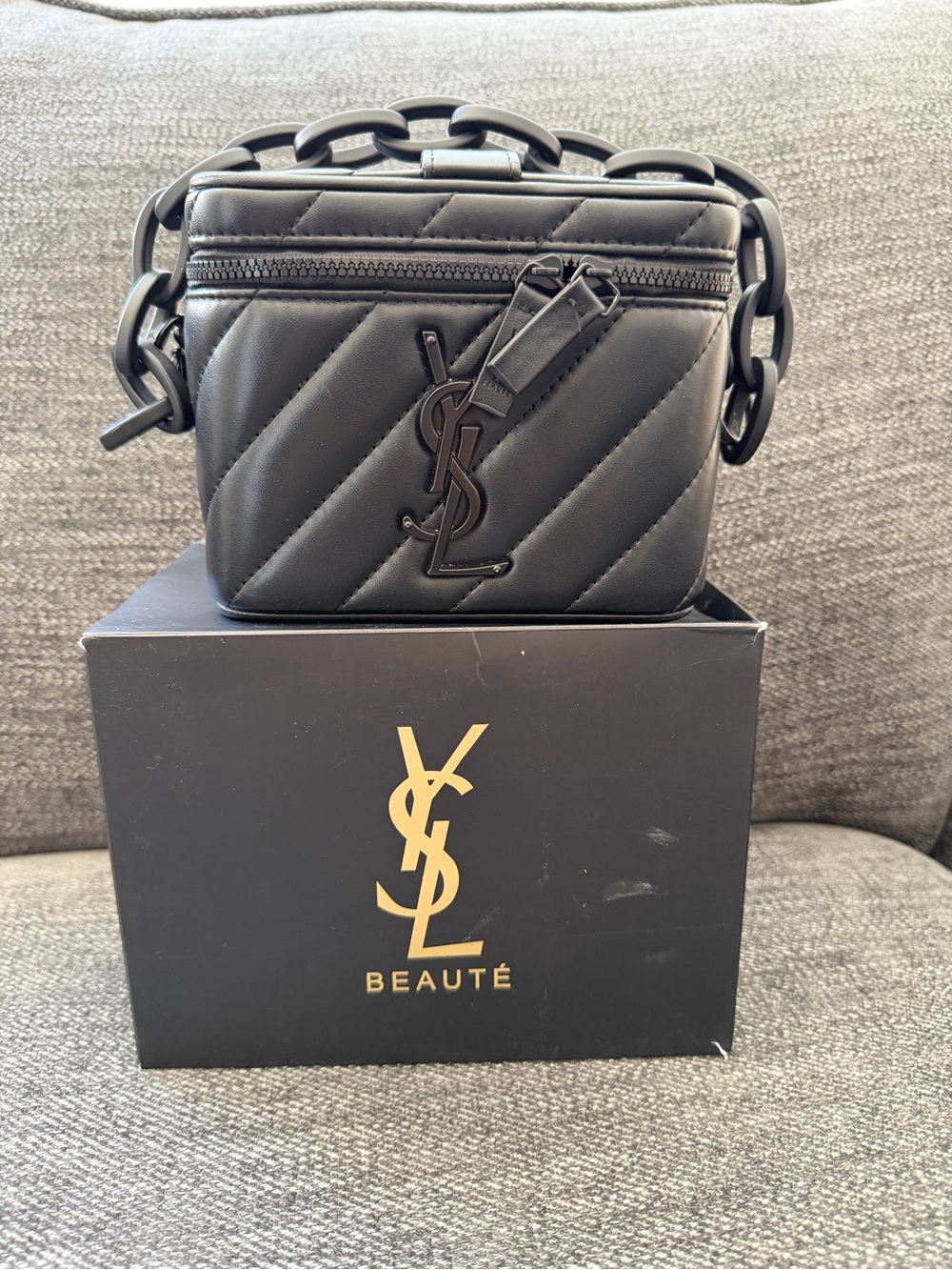 Yves Saint Laurent Black Quilted Leather Mini Box Bag with Matte Chain